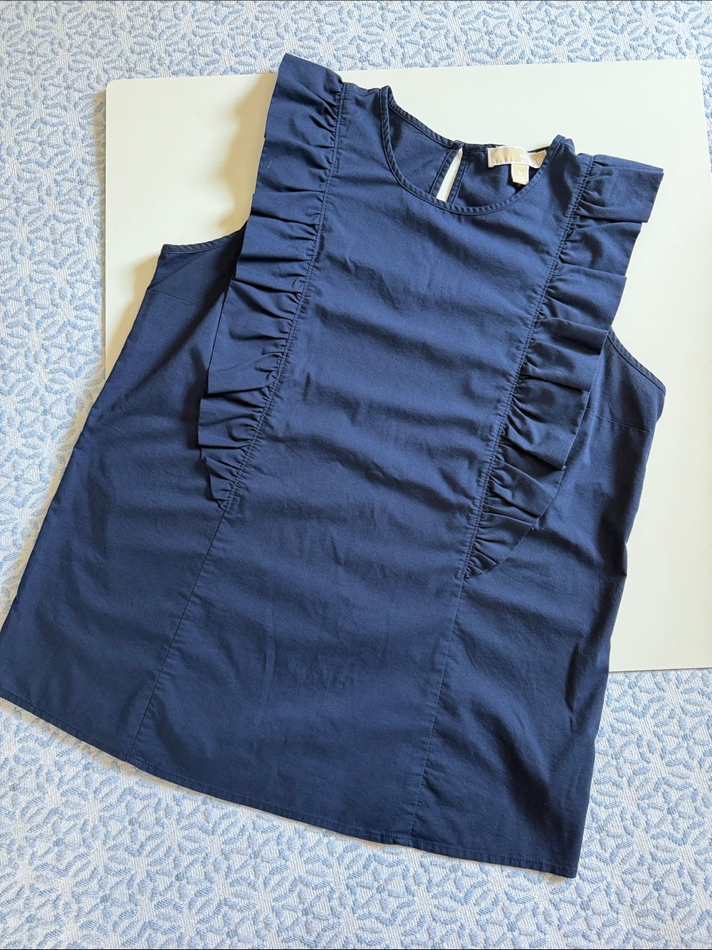 MICHAEL Michael Kors Navy Ruffle-Trim Sleeveless Top